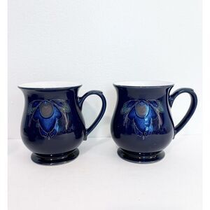 Set of 2 Denby-Langley Baroque Craftsmen 4 1/8" Pot Belly Mug Cobalt Blue Floral